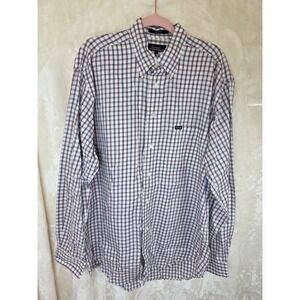 Faconnable Mens Plaid Button Down Shirt Large Tall LT Blue Red Cotton USA Made